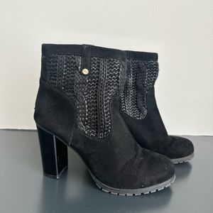 Juicy couture Black Suede Ankle Heel Braided Booties Size 8.5